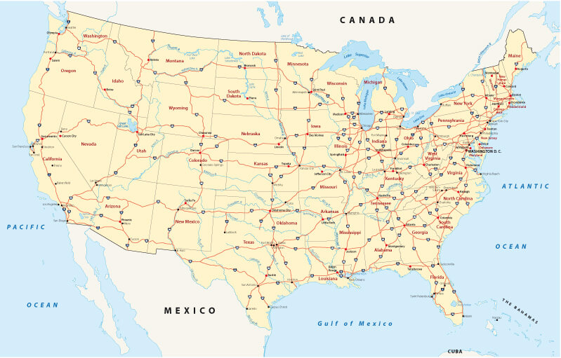 Us Interstate Highway Map With Major Cities